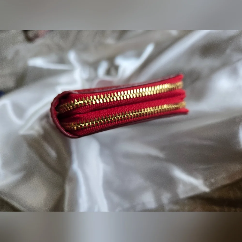 Coach Cherry Red Leather Double Zip Wallet - Picture 12 of 14